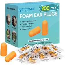 200 Pairs Foam Ear Plugs, Individually Wrapped 32dB NRR Noise Reduction Earpl...