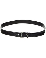 Saint Laurent Monogram Croc-Embossed Leather Belt Women's Black 75
