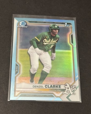 #ad #ad Denzel Clarke 2021 Bowman Draft 1st Chrome Sky Blue Refractor #BDC 128 A’s QTY $5.00