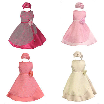 Baby Infant Girl Toddler Easter Wedding Formal Party Burgundy Latte Pink Dress