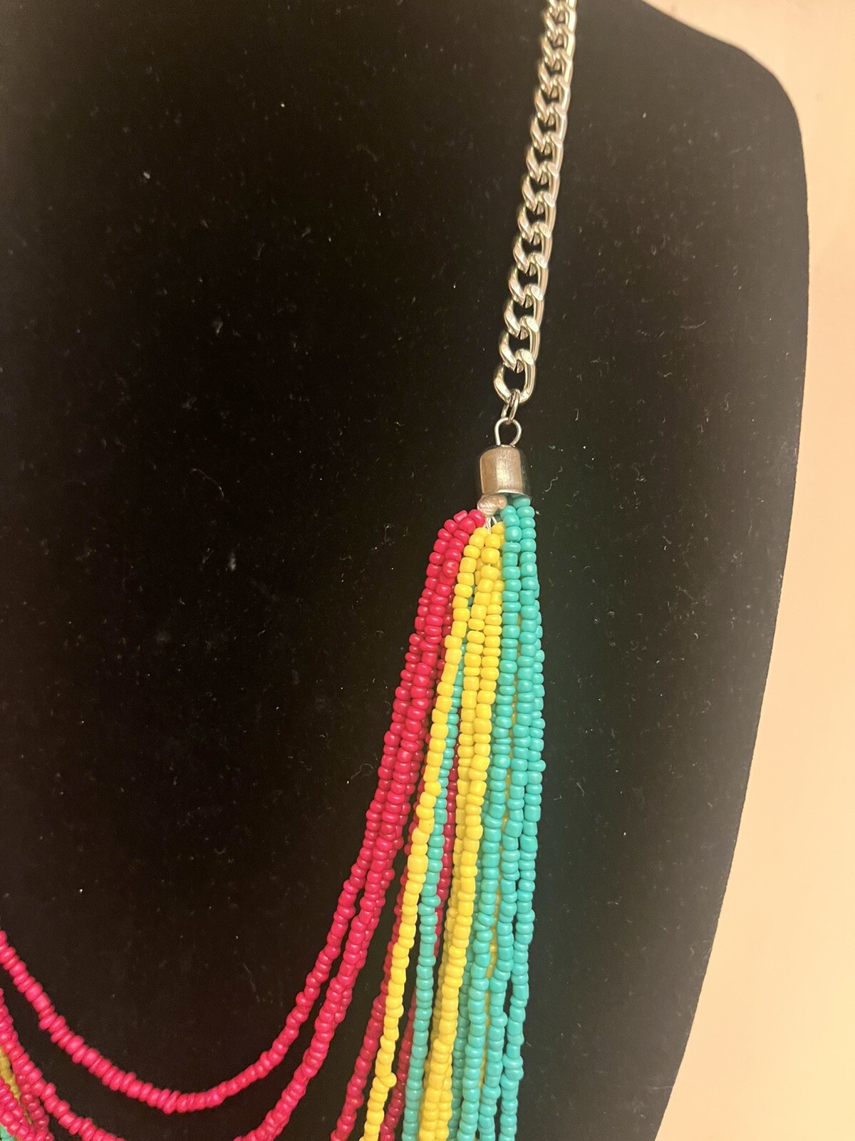 Silver Tone Mixed Material Multi Colored Beaded I… - image 5