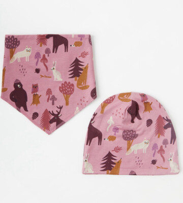 Lindex Kids 10-18 Months Dusty Pink Jersey Beanie Hat and Scarf 48/50 10-18 mths