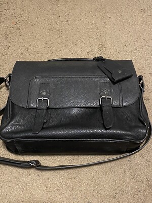 Mens Aldo Black Leather Strap Messenger Bag with Laptop Sleeve
