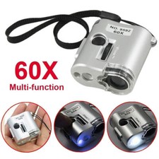 60X Magnifier Magnifying Jewelry Jeweler Pocket Loupe Glass with LED UV Light