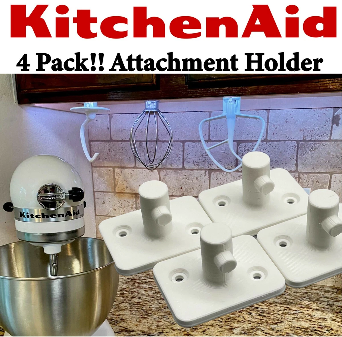 4 Pack Attachment Holder For KitchenAid - Under cabinet Organizer Storage Mount