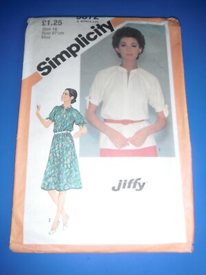 Top Kleid Pullover V-Ausschnitt 16 Simplicity 9872 Schnittmuster Jiffy Vintage 80er