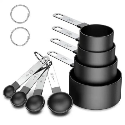 Messbecher und Löffel 8-teiliges Set stapelbar schwarz Kunststoff Backen Kochen