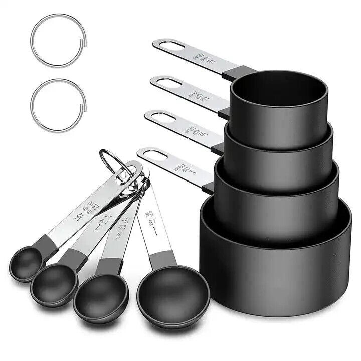 Messbecher und Löffel 8-teiliges Set stapelbar schwarz Kunststoff Backen Kochen