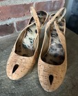Sam Edelman Novato Cork Slingback Heels Gold Platform Peep Toe Size 8.5 Stiletto — photo 3