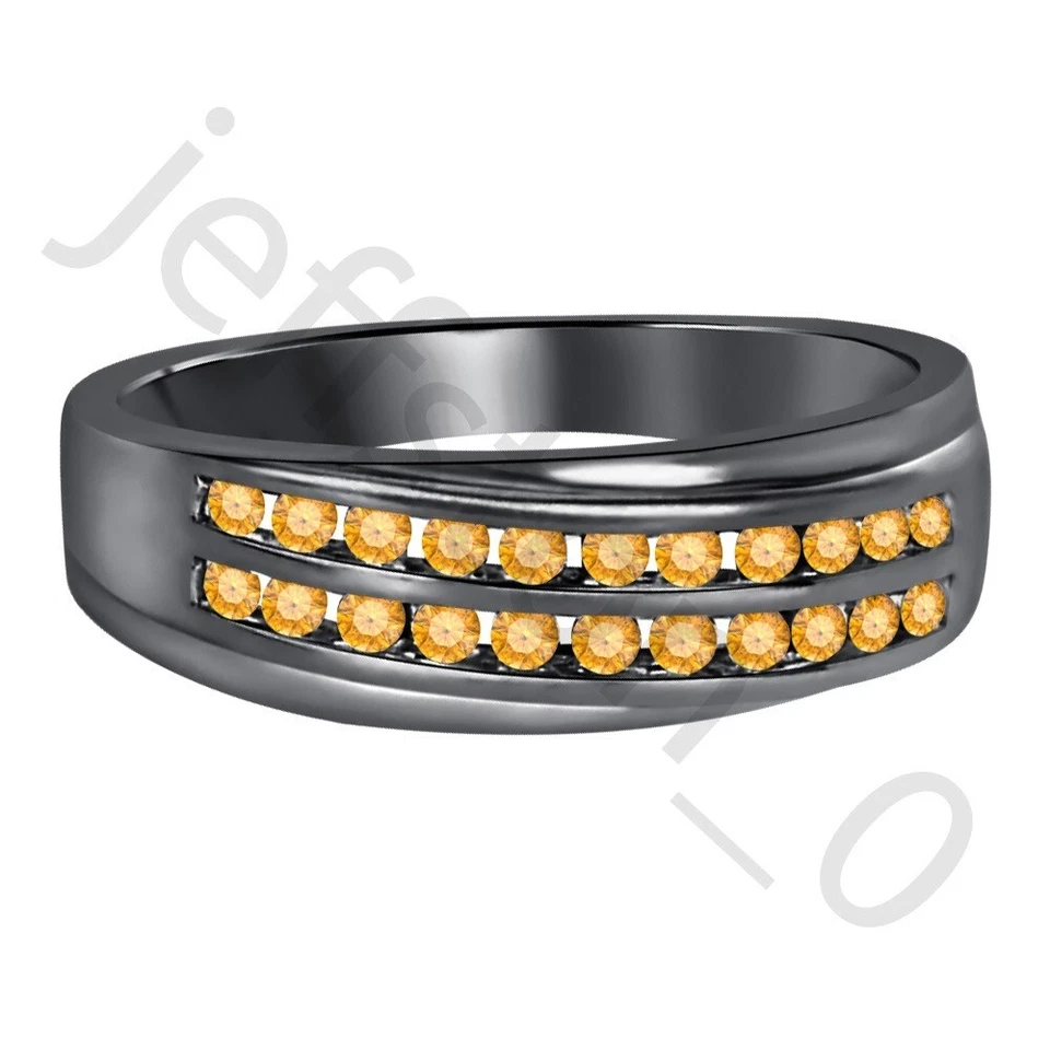 Anillo para hombre 0,90 quilates creado en laboratorio citrino oro negro 14K banda sobre dos filas Foto 2 de 4
