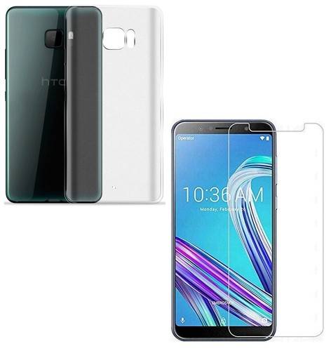 For HTC U ULTRA TEMPERED GLASS SCREEN PROTECTOR + CLEAR SILICONE TPU CASE COVER - Picture 1 of 12