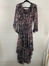 Fire Los Angeles Dress Purple Paisley Boho Peasant Hi-Lo Ruched Off Shoulder M