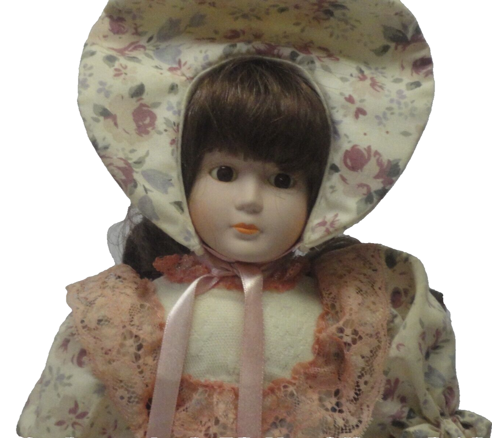 Vintage Porcelain Anco Doll. Pink Flowers, Dress with ribbons and roses