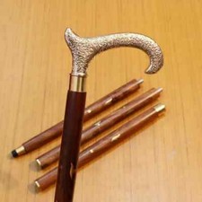 Designer Curved Head Brass Handle Antique Style Walking Stick Wooden Cane Gift