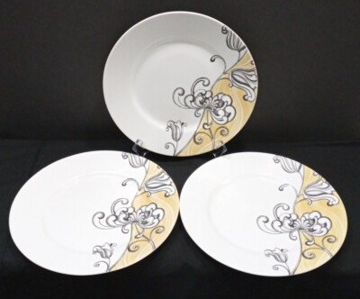 Lot Corelle Impressions Tango Dinner Plates Gold Yellow Black  Floral