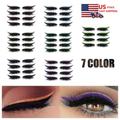 8pcs Reusable Eyeliner And Eyelash Stickers Makeup Fake Eyelashes Eyeshadow USA