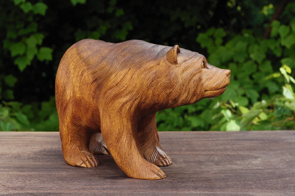 Estatua de oso tallada a mano de madera de 11" estatuilla hecha a mano escultura cabaña madera Foto 4 de 4