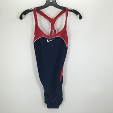 Nike Bathing Suit Women's 12 Blue Red Swimwear One Piece Open Back