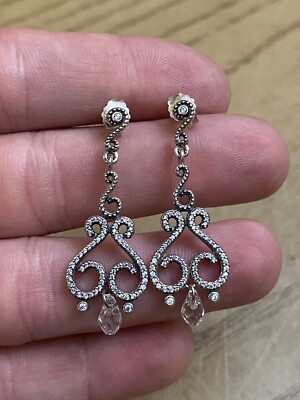 Pandora Sterling Silver Designer Signed Swirling Chandeliers CZ