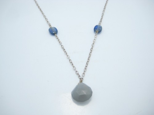 Sterling Silber grau blau Glas Perlen Kette Glieder Halskette 18"