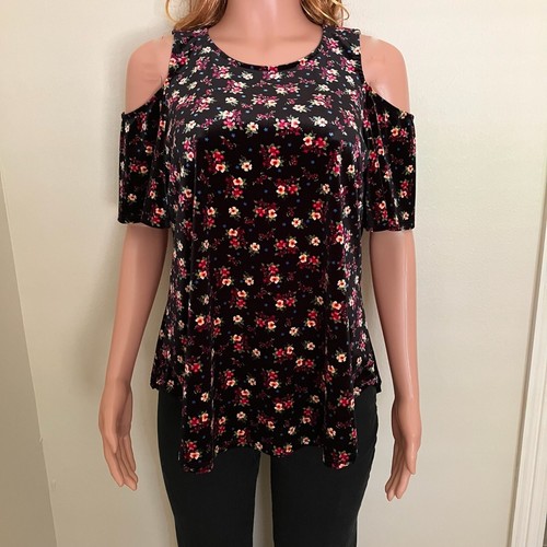 Sexy Chris & Carol Marke Samt Cold Shoulder Blumen Bluse-Größe Large - Bild 1 von 6