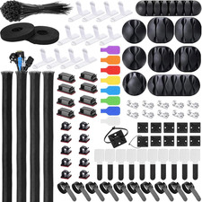 193 PCS Cable Management Kit - 4 Cable Sleeve, 57 Self Adhesive Cable Clips, 12