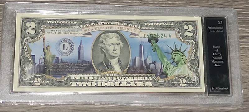 Uncirculated 2013 $2 Bill US History “Statue Of Liberty" NATIONAL Memorial Note