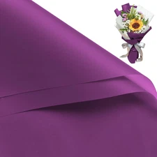 20 Sheets Flower Wrapping Paper - 22.4 x 22.4 inch Pure Dark Purple Color Water-