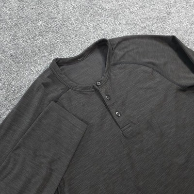 Lululemon Shirt Mens M Gray Metal Vent Tech Henley Performance Gym Run Athletic