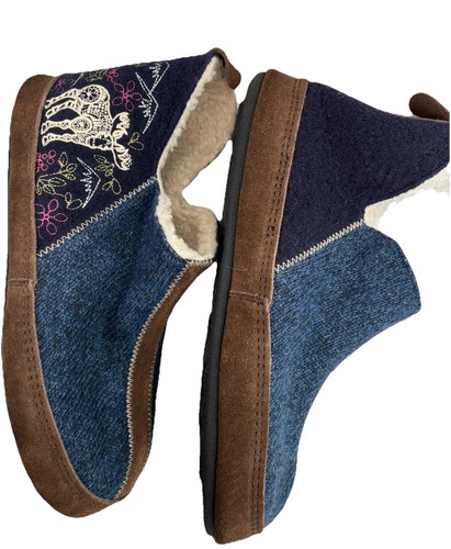 Acorn Slippers Womens 10 Forest Bootie Wool Embroidered Moose Mountains $67