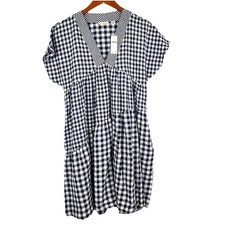 Anthropologie  11.1 tylho navy & white gingham tunic dress Size S W/pockest NWT