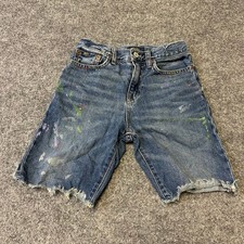 Polo Ralph Lauren Shorts Boys Size 12 Blue Paint Splatter Raw Hem Denim Casual