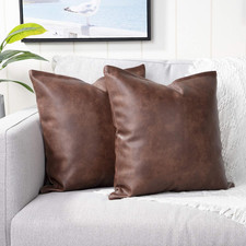 Set of 2 Faux Leather Decorative Throw Pillow 14" X 14" Pack of 2 Dark Brown