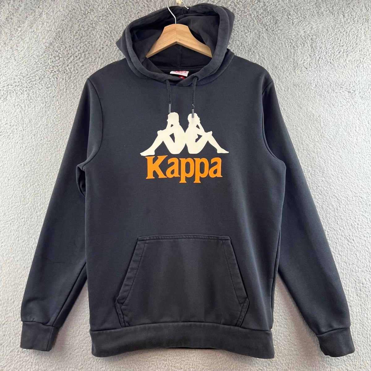 Kappa Omini Logo Hoodie Mens Small Black Orange Graphic Pullover