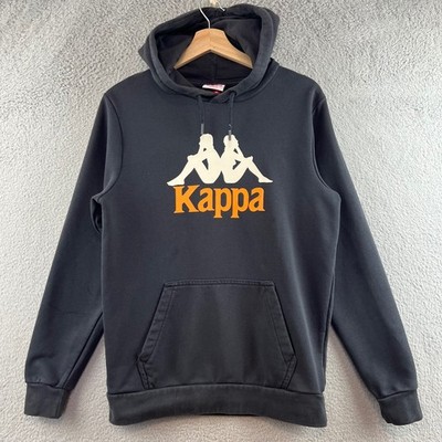 Kappa Omini Logo Hoodie Mens Small Black Orange Graphic Pullover Sweatshirt