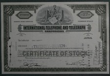 Międzynarodowa korporacja telefoniczna i telegraficzna krajowa 1969 27 akcji