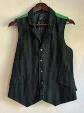 Vintage Y2K Tripp NYC Vest M Cyber Mall Goth Emo Rave Pinstripe Green Batwing