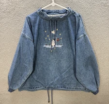 Vintage Christopher & Banks Shirt Womens L Blue Denim Embroidered Christmas Y2K