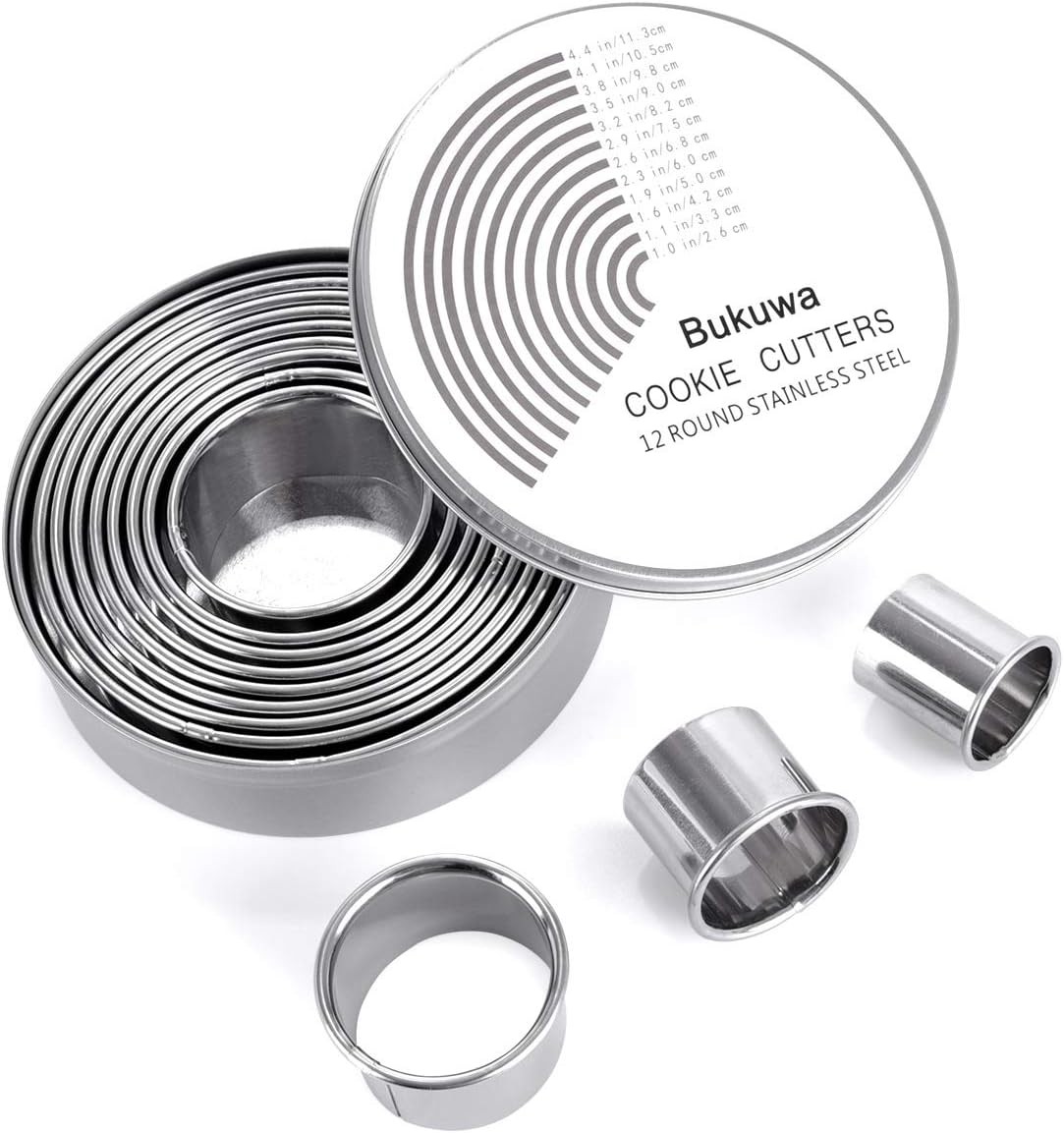 12-Piece Round Graduated Cookie Cutter Set for Baking and Decorating