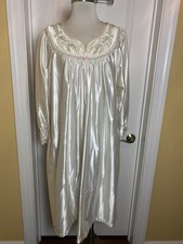 Vintage 1980s Cachet by Sears Satin Nightgown Lace Ivory Size M Made In USA
