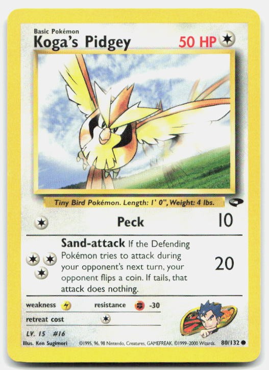 Gym Challenge Koga's Pidgey 80/132 LP Pokemon Unlimited Common Tcg Card