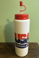 Dream Team USA Betras Vintage Squeeze Water Bottle Red Straw Retro Double Logo