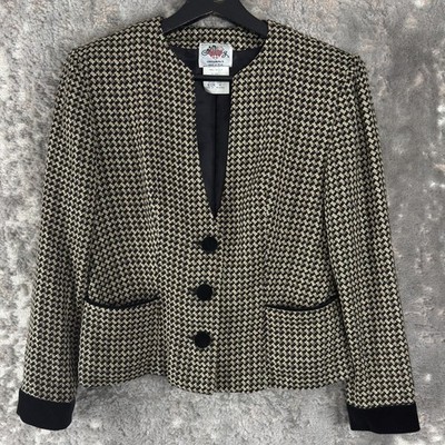 Lanz Size 4 Career Geometric V Neck Button Blazer Jacket Pocket Lined