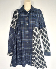 Abito Camicia Desigual Taglia 38 UK 10 Navy Nero A Quadri Vestibilità Svasata L/S Eccentrico
