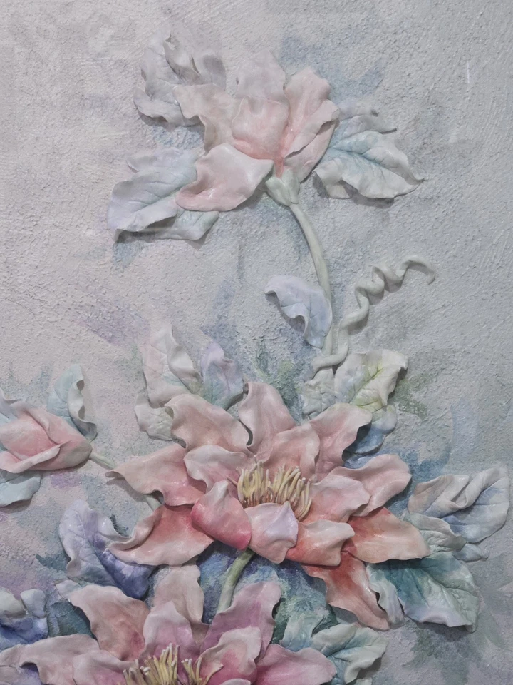 Vintage 80's 3D Floral mixed media Art signed by K.R. Warren framed 28 X 36" Lrg - Image 2 of 4