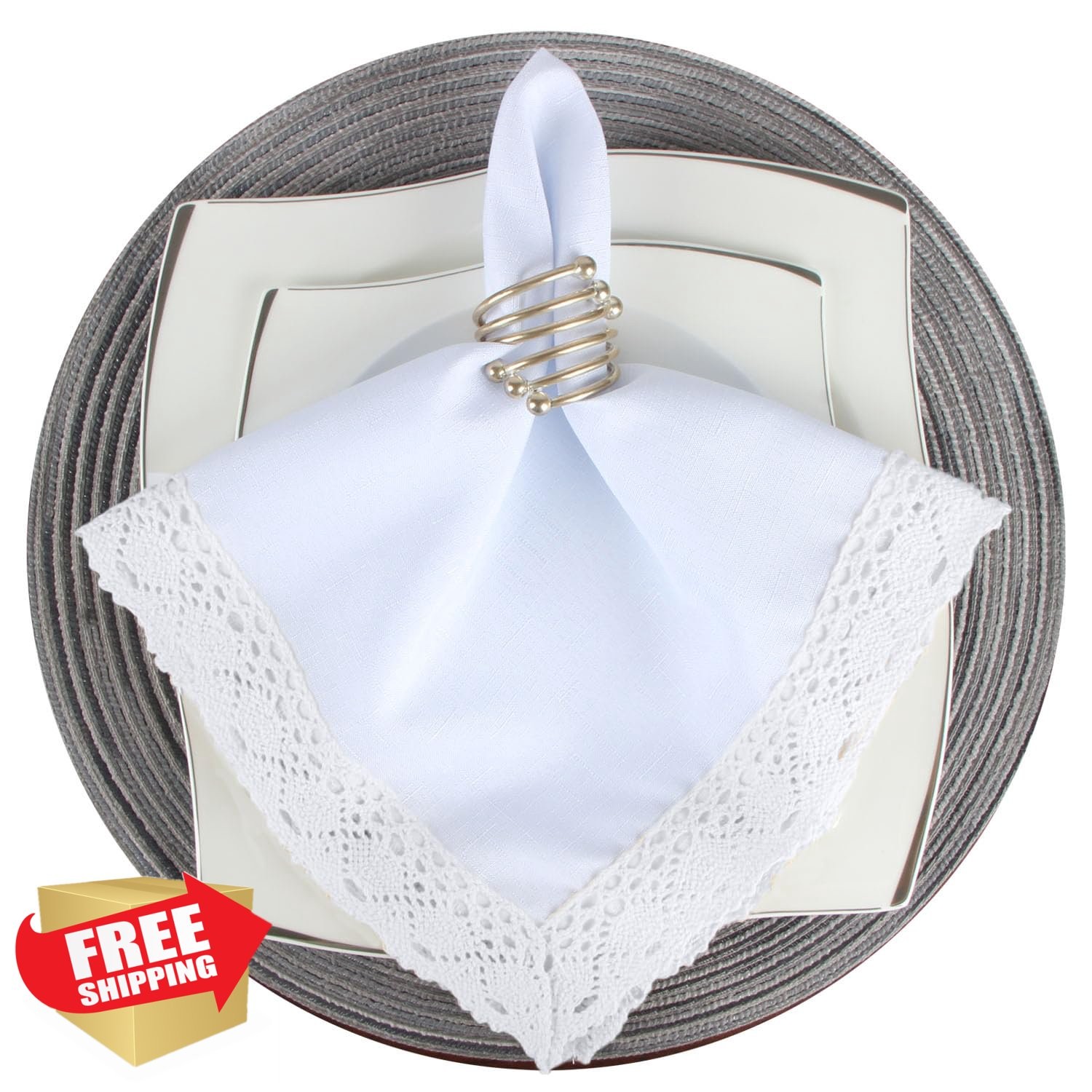 12-Pack White Lace Dinner Napkins Set