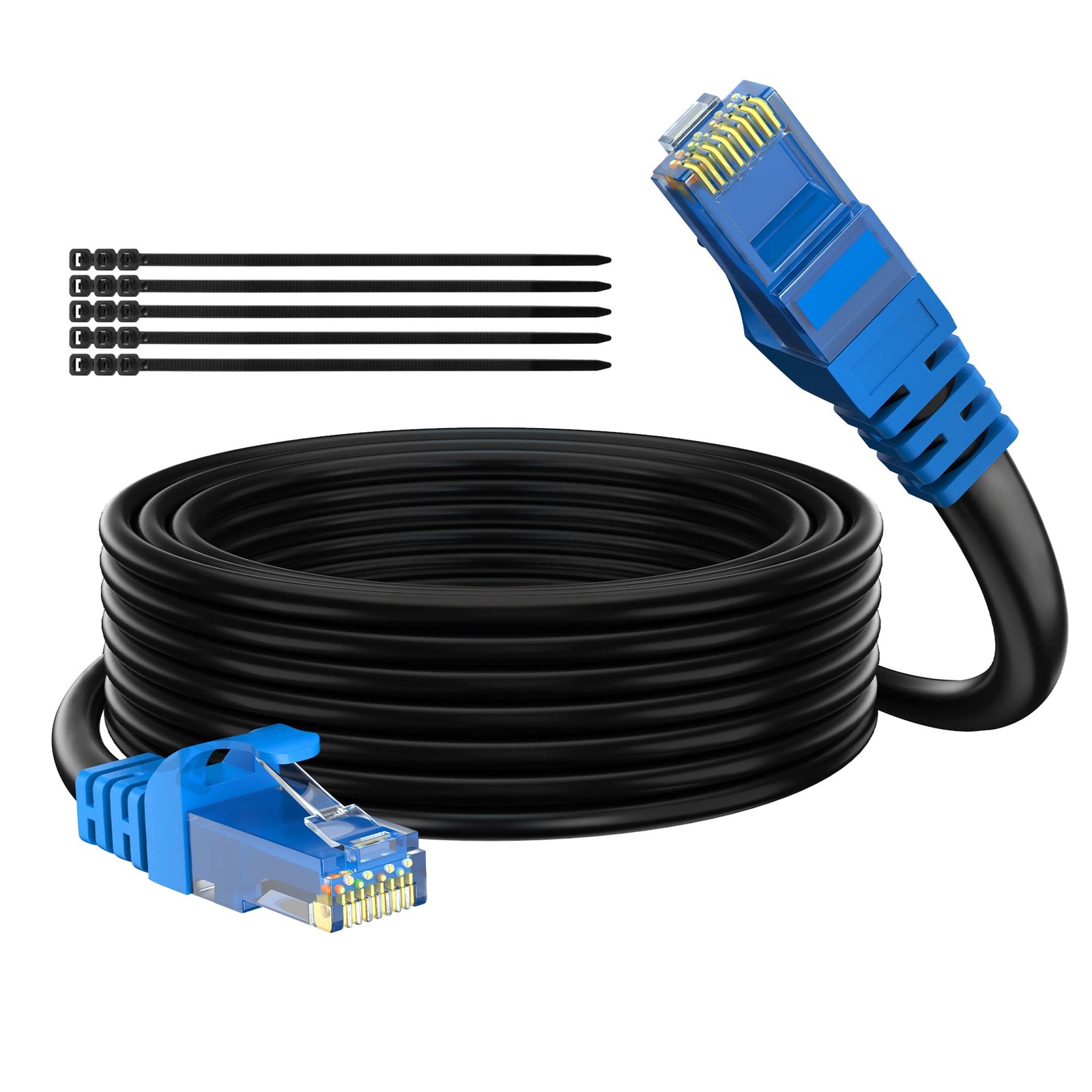 Outdoor Cat 6 Ethernet Cable 25ft Black Heavy Duty High Speed Internet Network