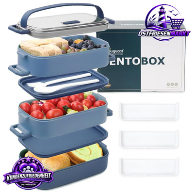 Lunchbox 2400ml 3 in 1 Bento Box Auslaufsicher mit Fächern und Besteckset