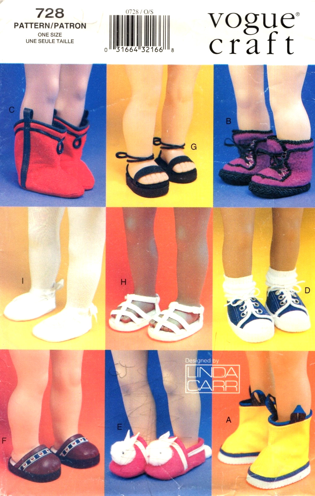 Footwear for 18" Dolls Vogue Sewing Pattern 728 7429 Linda Carr, 9 Styles