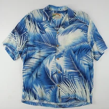 Paradise Found Men's Sz Medium Palm fronds Honolulu Hawaiian Blue Rayon Wood